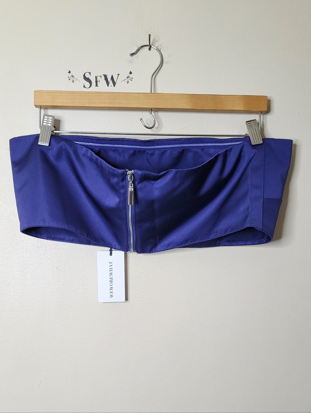 WeWoreWhat Duchess Satin Bandeau Top Navy Size 16 - Picture 5 of 11